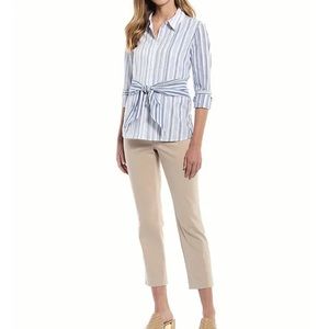 Tommy Hilfiger Stripe Button Front Long Sleeve Belted Blouse Size XXL NWT